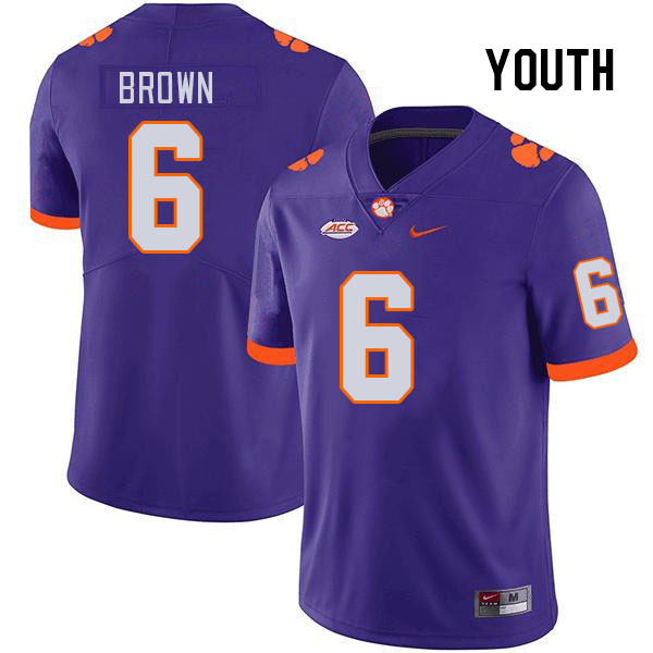 Youth #6 Tyler Brown Clemson Tigers College Football Jerseys Stitched Sale-Purple - Click Image to Close